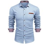 COOFANDY Herren Hemd Langarm Jeanshemden Regular fit Denim Shirt Langarmhemd Cowboy-Style Freizeithemden Rockabilly Businesshemd Baby Blau 3XL