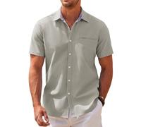 COOFANDY Herren Hemden Kurzarm Strandhemd mit Plaid Kragen Sommer Hemd Kurzarmhemd Oxford Freizeithemd Casual Hemden Männer Baumwollhemden Khaki XL