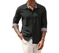 COOFANDY Herren Hemden Langarm Oxford Hemd Baumwollhemden Freizeithemd Bürohemd Longsleeve Lässig Basic Shirt for Männer Slim Fit Arbeitshemd Schwarz S