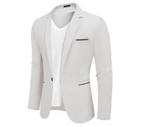 COOFANDY Herren-Jacken / Blazer, lässige schlanke Passform, aus Baumwolle, Sport-Jacken mit 1 Knopf, leichte Anzug-Jacken, B- Weiß, 3XL