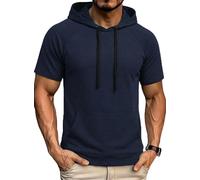 COOFANDY Herren Kapuzenshirt Kurzarm Freizeit Oversized Hoodie Gym Muskelshirt Sommer Basic Tops mit Kapuze Blau Violett 3XL