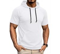 COOFANDY Herren Kapuzenshirt Kurzarm Freizeit Oversized Hoodie Gym Muskelshirt Sommer Basic Tops mit Kapuze Weiß M