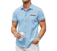 COOFANDY Herren Kurzarmhemd Jeanshemd Sommerhemd Kurzarmhemd Kent-Kragen Denim Shirt Cowboy-Style Freizeithemd für Herren Oberhemd Kurzarm Regular Fit Klares Blau M