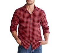 COOFANDY Herren Langarm Kariertes Hemd Casual Freizeithemd Regular Fit Flanell Männer Karo Hemden Button Down Trachtenhemden Rot-Schwarz M