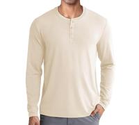 COOFANDY Herren Langarmshirt Longsleeve Henley Shirt Langarm T-Shirts Regular Fit männer Knopfleiste Pullover Creme Farbe XXL