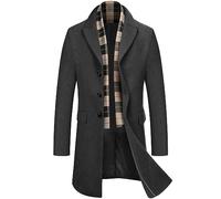 COOFANDY Herren Mantel Business Wintermantel Männer Warmer Wollmantel Trenchcoat Kurzmantel Winterjacke Herrenmantel Lässige Windjacke Reversjacke Wintermantel Grau XXL