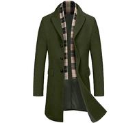 COOFANDY Herren Mantel Wintermantel Winterjacke Trenchcoat Windjacke Reversjacke Herrenmantel mit Abnehmbaren Karierten Schals Männer Warmer Wollmantel Armeegrün M