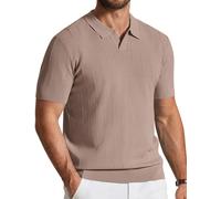 COOFANDY Herren Poloshirt Kurzarm Sommer Strick V-Ausschnitt Polohemd Geripptes Polo T-Shirts Freizeit Golfshirts Khaki M