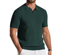 COOFANDY Herren Poloshirt Kurzarm Sommer Strick V-Ausschnitt Polohemd Geripptes Polo T-Shirts Freizeit Golfshirts Grün L