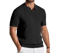 COOFANDY Herren Poloshirt Kurzarm Sommer Strick V-Ausschnitt Polohemd Geripptes Polo T-Shirts Freizeit Golfshirts Schwarz 3XL