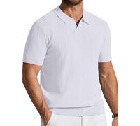 COOFANDY Herren Poloshirt Kurzarm Sommer Strick V-Ausschnitt Polohemd Geripptes Polo T-Shirts Freizeit Golfshirts Weiß 3XL