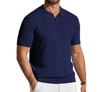 COOFANDY Herren Poloshirt Kurzarm Sommer Strick V-Ausschnitt Polohemd Geripptes Polo T-Shirts Freizeit Golfshirts Dunkelblau XL