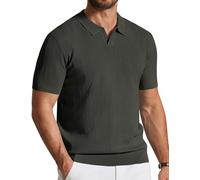 COOFANDY Herren Poloshirt Kurzarm Sommer Strick V-Ausschnitt Polohemd Geripptes Polo T-Shirts Freizeit Golfshirts Dunkelgrün M