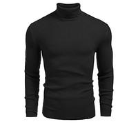 COOFANDY Herren-Pullover, gerippt, schmale Passform, Rollkragenpullover, Schwarz, L