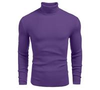 Coofandy Herren-Pullover mit Rippstrick und schmaler Passform, lässiger Rollkragenpullover, Dunkles Violett, Groß