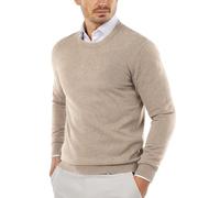 COOFANDY Herren Pullover mit Rundhals-Ausschnitt aus Baumwolle Langarmshirt Slim Fit Strickpullover Leichte Crewneck Sweater Kamel XL