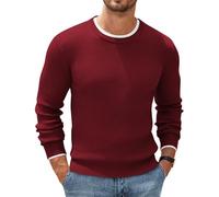 COOFANDY Herren Pullover Rundhals Strickpullover Langarm Feinstrick Sweater Pullover Langarmshirt Slim Fit Pulli Herbst Winterpullover Weinrot S