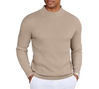 COOFANDY Herren Pullover Stehkragen Winterpullover Gerippter Rollkragenpullover Warm Strickpulli Ribbed Mock Neck Sweater Khaki XL