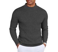 COOFANDY Herren Pullover Stehkragen Winterpullover Gerippter Rollkragenpullover Warm Strickpulli Ribbed Mock Neck Sweater Dunkelgrau L