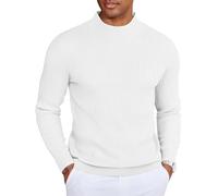 COOFANDY Herren Pullover Stehkragen Winterpullover Gerippter Rollkragenpullover Warm Strickpulli Ribbed Mock Neck Sweater Weiß M