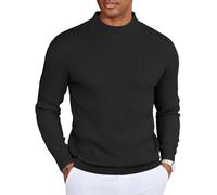 COOFANDY Herren Pullover Stehkragen Winterpullover Gerippter Rollkragenpullover Warm Strickpulli Ribbed Mock Neck Sweater Schwarz S