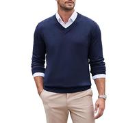 COOFANDY Herren Pullover V Ausschnitt Strickpullover Feinstrick Pulli Regular Fit Casual Business Pullover Männer Langarm Winter Sweater Einfarbig Basic Navy blau XXL