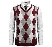 COOFANDY Herren Pullunder Ärmellose Strickweste Argyle Muster V-Ausschnitt Business Trachtenweste für Männer Rot M
