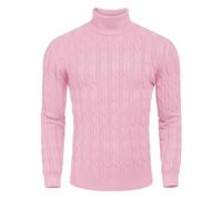 COOFANDY Herren Rollkragenpullover, Zopfstrickpullover, Rollkragenpullover, schmale Passform, Pullover für Herren, gedrehtes Sweatshirt, langärmelig, warm, Rosa, XL