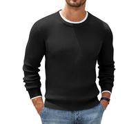 COOFANDY Herren Rundhals Pullover Strickpullover Ribbed Knit Sweater Feinstrick Pulli Wintepullover Langarmshirt Schwarz XL