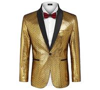 COOFANDY Herren-Smokingjacke, schmale Passform, Schal, Revers, Blazer, Anzugjacken für Weihnachten, Party, Abschlussball, Hochzeit, Abendessen, Goldgelb, L