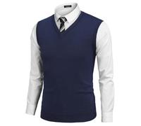 COOFANDY Herren Strickpullunder V-Ausschnitt Slim-Fit Ärmellos Business Stil Navy Blau M