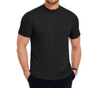 COOFANDY Herren T Shirt mit Stehkragen Shirt Kurzarm Rollkragenshirt Slim Fit T-Shirt Hoher Kragen Unterhemd Rundhals T-Shirt Sommer Basic Tops Schwarz 3XL