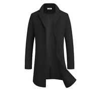 COOFANDY Herren-Trenchcoat aus Wollmischgewebe, eingekerbter Reverskragen, einreihiger Übermantel, klassischer Pfauenmantel mit Taschen, Schwarz, L