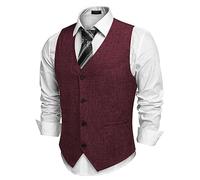 COOFANDY Herren-Westen, Business Casual, Leichte Weste, Slim Fit, Anzugweste, Burgunder, Small