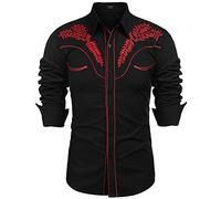 COOFANDY Herren Westernhemden Langarm Slim Fit Embroideres Kuh Beiläufiges Hemd Mittel Schwarz1
