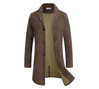 COOFANDY Herren Wollmischmantel Winter Trenchcoat Wellkragen mit Klappe Einreihiger Mantel Classic Peacoat mit Taschen