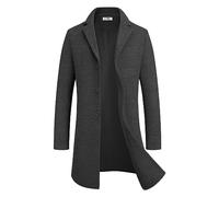 COOFANDY Herren Wollmischmantel Winter Trenchcoat Wellkragen mit Klappe Einreihiger Mantel Classic Peacoat mit Taschen