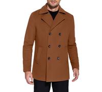 COOFANDY Herren Zweireihiger Erbsenmantel Wintermantel Kurzer Trenchcoat Kerbkragen, Braun, XL
