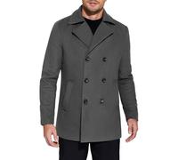 COOFANDY Herren Zweireihiger Erbsenmantel Wintermantel Kurzer Trenchcoat Kerbkragen, grau dunkel, 3XL