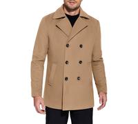 COOFANDY Herren Zweireihiger Erbsenmantel Wintermantel Kurzer Trenchcoat Kerbkragen, Khaki, L