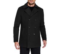 COOFANDY Herren Zweireihiger Erbsenmantel Wintermantel Kurzer Trenchcoat Kerbkragen, Schwarz, M