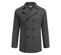 COOFANDY Herren Zweireihiger Peacoat Wintermantel Kurzer Trenchcoat mit Kerbkragen, dunkelgrau, XL