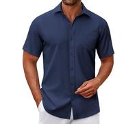 COOFANDY Kurzarmhemd Herren Hemd Kurzarm Businesshemden Sommer Freizeithemden für Männer Trachtenhemd Dunkelblau M