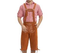 COOFANDY Lederhosen Herren Trachtenlederhosen Lederhose Herren Tracht Hosen Oktoberfest Outfit mit Träger Trachtengürtel Bayrische Hose Trachten Set Hellbraun XXL