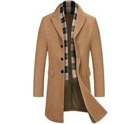 COOFANDY Mantel Herren Lang Wintermantel Winterjacke Trenchcoat Windjacke Reversjacke Herrenmantel mit Abnehmbaren Karierten Schals Männer Warmer Wollmantel Dunkler Kaffee XL