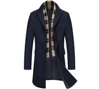 COOFANDY Mantel Herren Wintermantel Winterjacke Trenchcoat Windjacke Reversjacke Herrenmantel Kurzmantel mit Abnehmbaren Karierten Schals Männer Warmer Wollmantel Navy blau M