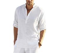 COOFANDY Men's Linen Henley Shirt Cotton Summer Long Sleeve Hippie Casual Beach T Shirts