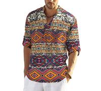 COOFANDY Men's Linen Henley Shirt Cotton Summer Long Sleeve Hippie Casual Beach T Shirts