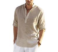 COOFANDY Men's Linen Henley Shirt Cotton Summer Long Sleeve Hippie Casual Beach T Shirts