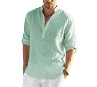 COOFANDY Men's Linen Henley Shirt Cotton Summer Long Sleeve Hippie Casual Beach T Shirts